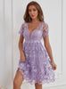 Purple Lace Short Sleeve Party Dress