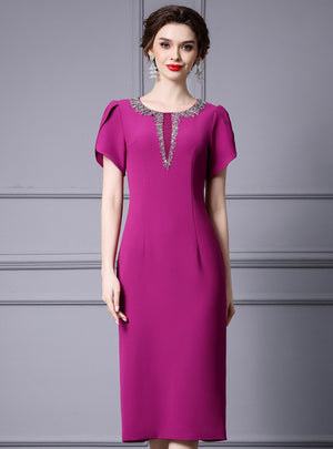 Purple Short Sleeve Mother Of The Bride Dress