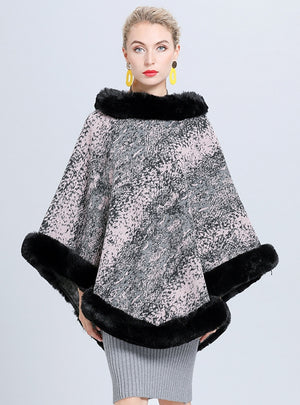 Loose Jacquard Fur Collar Shawl Cloak Coat