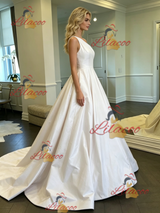 White Satin One Shoulder Wedding Dress