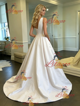 White Satin One Shoulder Wedding Dress
