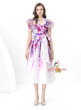 Lotus Leaf V-neck Slim Printed Long Dress