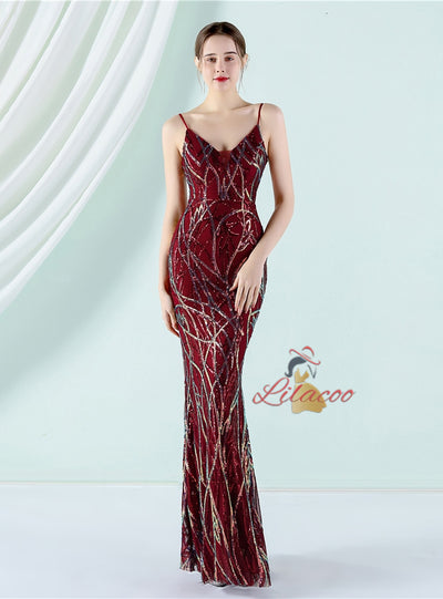 Mermaid Sequins Spaghetti Straps Prom Dress