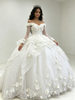 White Tulle Long Sleeve 3D Flower Quinceanera Dress