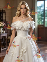 White Tulle One Shoulder Appliques Weding Dress