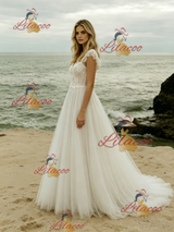 White Tulle Lace Straps Wedding Dress