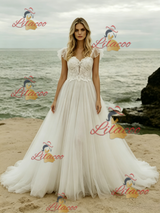 White Tulle Lace Straps Wedding Dress