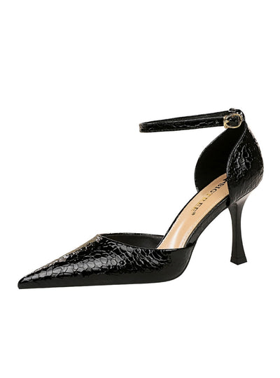 Stone Patent Leather Pointed High-heeled Sandals