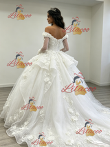 White Tulle Long Sleeve 3D Flower Quinceanera Dress