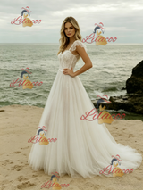 White Tulle Lace Straps Wedding Dress