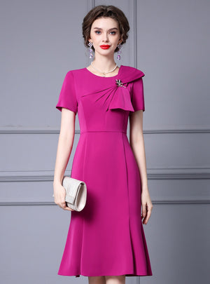 Fuchsia Short Sleeve Mother Of The Bride Dress