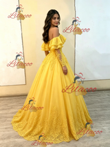 Yellow Tulle Off the Shoulder Appliques Quinceanera Dress