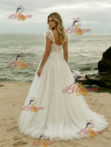 White Tulle Lace Straps Wedding Dress