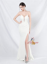 Mermaid Strapless Pleats Split Prom Dress