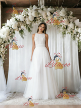 White Tulle Lace Split Wedding Dress