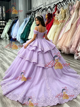 Purple Tulle Spaghetti Straps Appliques Quinceanera Dress