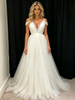 White Tulle Straps Pleats Wedding Dress