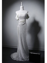White Mermaid Lace Pearls Wedding Dress