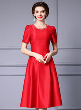 Red Satin Short Sleeve Mother Of The Bride Dress