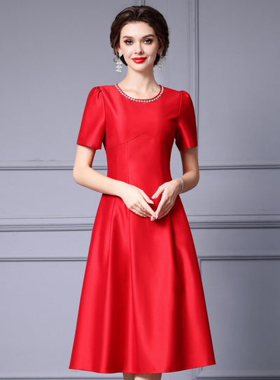 Red Satin Short Sleeve Mother Of The Bride Dress