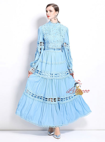 Retro Long Sleeve Lace Top Skirt Suit