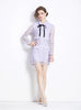 Purple Stitching Lace Top+Skirt Two-piece Suit