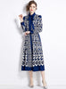 Lapel Long Sleeve Breasted Slim Print Dress