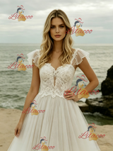 White Tulle Lace Straps Wedding Dress