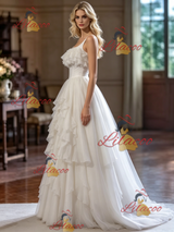 Ball Gown White Tulle Straps Wedding Dress