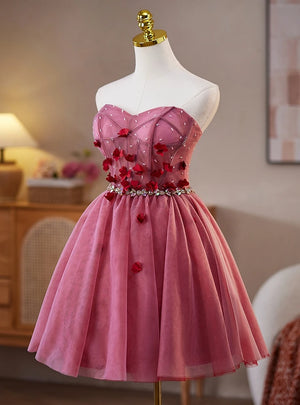 Burgundy Tulle Flower Homecoming Dress