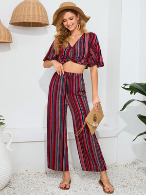 Striped Trousers Short-sleeved Shirt Two-piece Suit