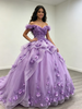 Purple Tulle Off the Shoulder 3D Flower Quinceanera Dress