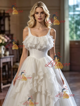 Ball Gown White Tulle Straps Wedding Dress