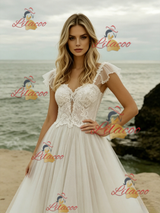 White Tulle Lace Straps Wedding Dress