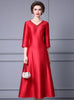 Red Satin V-neck Beading Mother Of The Bride Dress