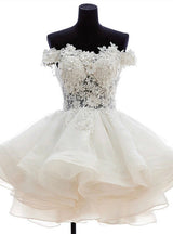 White Tulle Lace Off the Shoulder Homecoming Dress