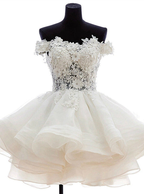 White Tulle Lace Off the Shoulder Homecoming Dress