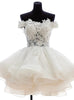 White Tulle Lace Off the Shoulder Homecoming Dress