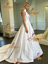 White Satin High Neck Wedding Dress