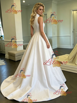White Satin High Neck Wedding Dress