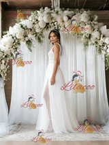 White Tulle Lace Split Wedding Dress
