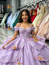 Purple Tulle Spaghetti Straps Appliques Quinceanera Dress