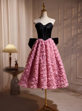 Pink Flower Strapless Homecoming Dress