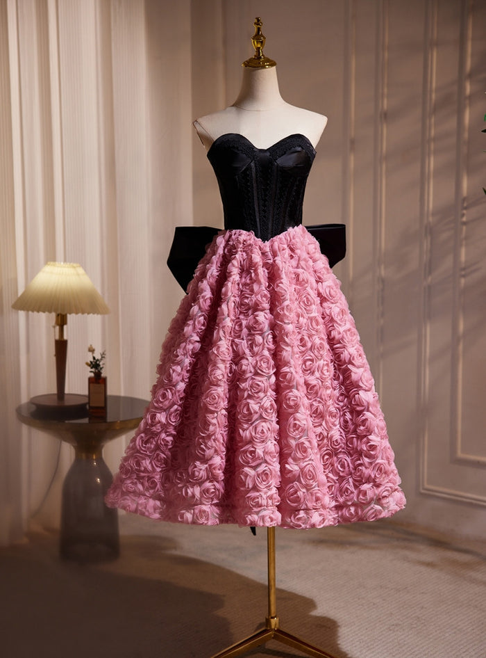 Pink Flower Strapless Homecoming Dress