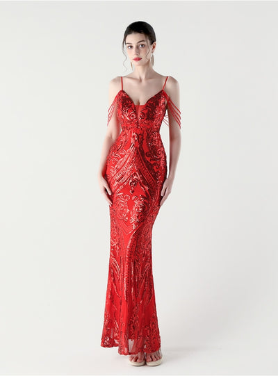 Mermaid Sequins Spaghetti Straps Beading Prom Dress