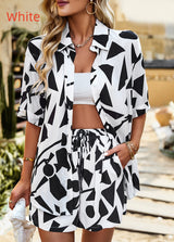 Loose Shirts and Shorts Printed Two-piece Suit