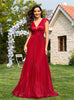 Red Deep V-neck Pleats Prom Dress