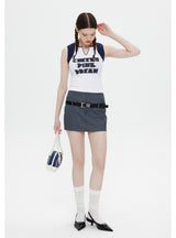 Short Letter Printed V-neck Sleeveless Top