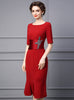Red Short Sleeve Mother Of The Bride Dress