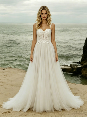 Tulle Lace Straps Wedding Dress